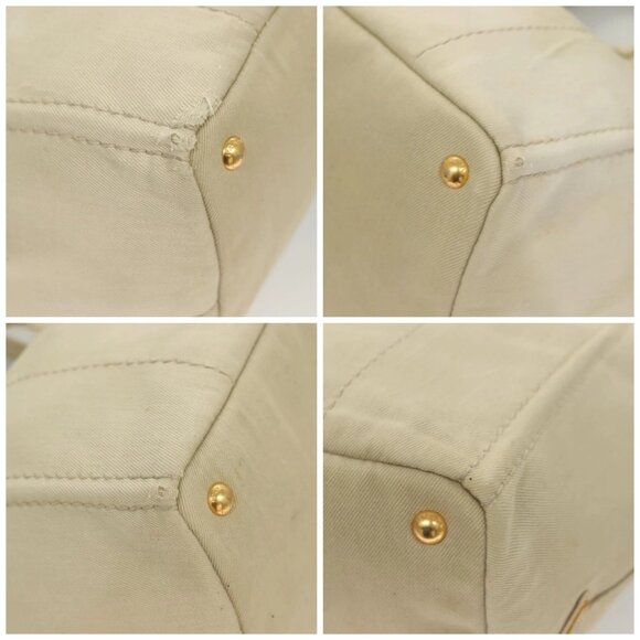 PRADA Canapa MM Hand Bag Canvas Beige Gold Auth bs26853 - Picture 15 of 16